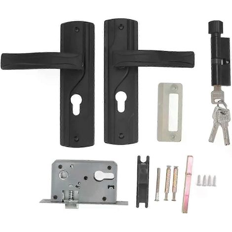 Ensemble de serrure de porte de chambre noire avec poignée épaissie, roulement silencieux et grand bouton également compatible avec les portes de salon. (1/5)