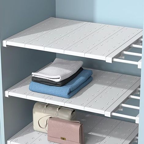 Étagères réglables pour armoire, étagères extensibles sans clous, séparateur d'étagères télescopiques pour armoire, armoire, cuisine, salle de bain, largeur 35 cm, longueur réglable 38 à 60 cm（1pcs） (1/5)
