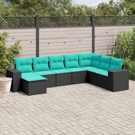 8-teiliges Gartensofa-Set mit Kissen, schwarzes Polyrattan (1/5)