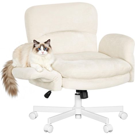 WOLTU Office Chair in Chenille  Upholstered Task Chair with 5-Level Adjustable Armrests Height Adjustable Modern Swivel Desk Chair with Wheels for Home Office, Beige