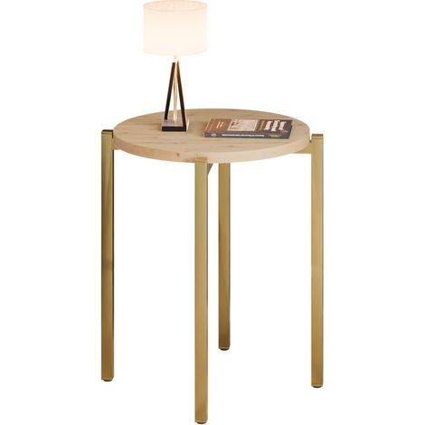 Table de chevet ronde moderne 35 x 35 x 46 cm en métal doré (1/5)