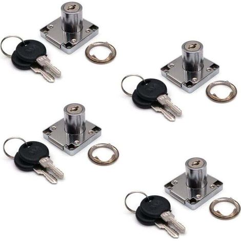 Set mit 4 Schrank- und Schubladenschlössern inklusive 2 Schlüsseln, Möbelschließzylinder, Nockenschloss aus Zinklegierung für Türen, Schränke, Schubladen und Briefkästen (22 mm) - Crezuo