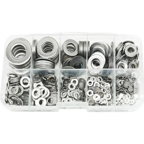 Sortiment mit 910 Unterlegscheiben aus Edelstahl 304, M2-M12, rostfreier metrischer Dichtungssatz für industrielle, mechanische Heimwerkerprojekte (1/5)