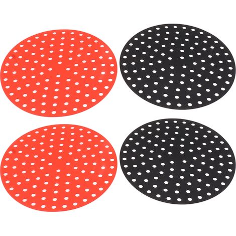 Lot de 4 tapis ronds pour friteuse à air chaud, résistants aux hautes températures et à l'huile, en silicone réutilisable. Accessoires pour friteuse à air chaud : 2 tapis rouges de 20 cm et 2 tapis no (1/5)