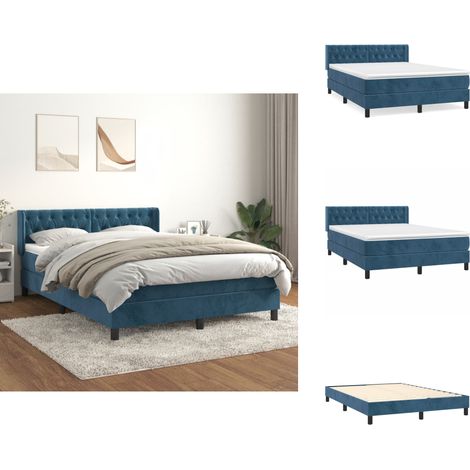 Boxspringbett mit Matratze Dunkelblau 140x200 cm Samt - Samtbett - Boxspringbett - Doppelbett - Bettenrahmen - Luxusbett (1/5)