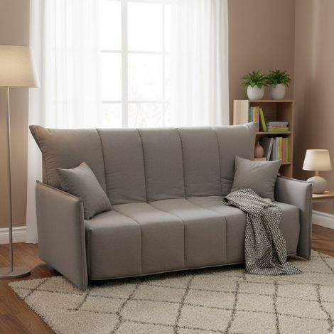 Talamo Italia Sofa cama Alisee, Sofá de 2 plazas, 100% Made in Italy, Sofá de salón con apertura trolley con apertura trolley, en tela acolchada, con almohadas incluidas, Cm 125x90h85, Gris, con embal (1/5)