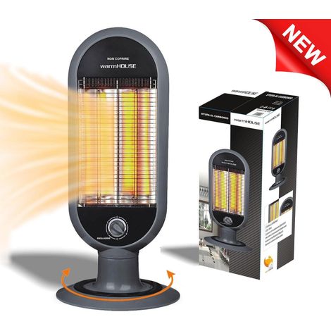 WARM HOUSE Tragbarer Elektroheizer mit 2 Carbonrohren, niedriger Energieverbrauch, Anti-Kipp-Oszillationssystem, 2 Leistungsstufen, max. 1000 W