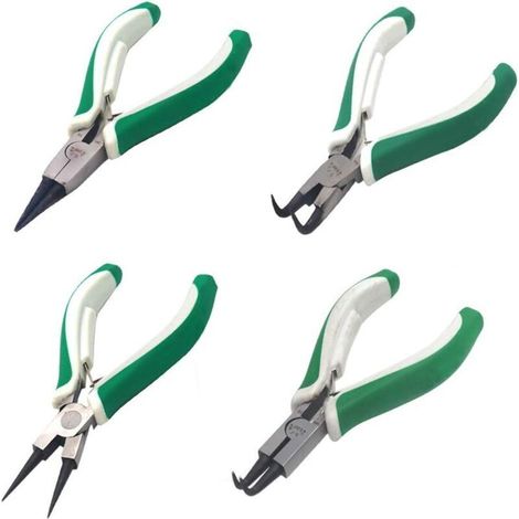 Set di 4 pinze miniaturizzate per anelli elastici con ganasce dritte e curve per fermi ad anello