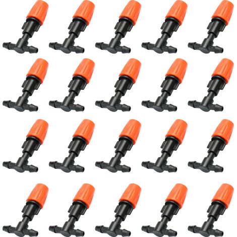 Kit 20 buses d'arrosage réglables en plastique avec raccords en T, système goutte-à-goutte pour jardin, pelouse et refroidissement (1/4)