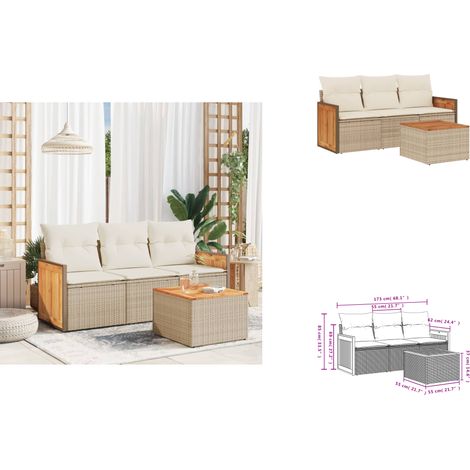 The Living Store Salon de jardin avec coussins 4 pcs beige résine tressée - Canapé de jardin (1/3)