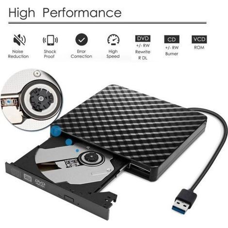 Graveur Lecteur Externe USB 3.0 DVD-R & CD-RW Compatible avec Windows 2000/XP/Vista/Windows7/8/10 Mac OSX (1/4)