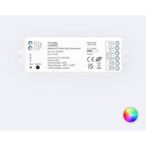 Controller Regolatore LED 12/24V DC per Striscia LED RGBWW compatibile con Telecomando RF RGBWW