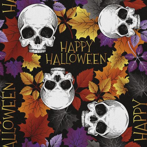 Tela decorativa para exteriores Oxford - motivo de calavera entre hojas (1/5)