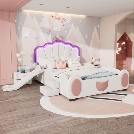 Bett Schlafbett 140x200 LED Rutsche PU Schmetterling HAVRYA (1/5)