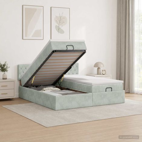vidaXL Letto ottomano con materasso 2 pcs Grigio Chiaro Velluto (1/5)