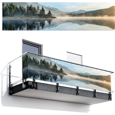 BRISE-VUE POUR BALCON Lac - Brouillard - Montagnes - Paysage 500x120 cm (1/4)