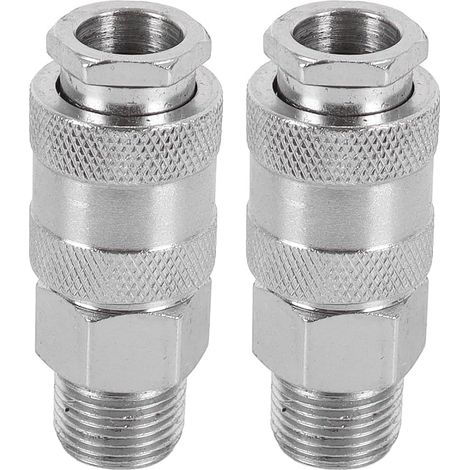 Kit de réparation tuyau d'air pour compresseur pneumatique industriel (2 raccords rapides 3/8" BSP mâle x femelle) - (1/5)