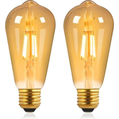 Dimmable Vintage Edison LED Light Bulb, ST64 Warm White 2700K, 220V, 4W, 40W Equivalent, Amber E27 Screw Filament, Suitable for Cafe Bookstore, Bedroom Chandelier, 2 Pack [Energy Class F] (1/5)