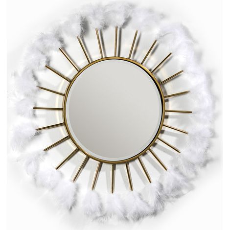 Miroir 103x4x103 Verre/Métal doré/Plumes blanches (1/2)