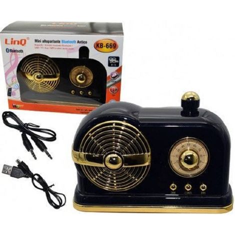 Linq - Mini Altoparlante Speaker Cassa Bluetooth Vintage Style Portatile Usb Jack Kb-669 - (1/5)