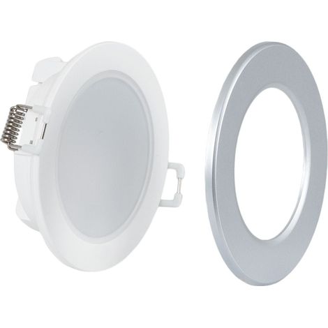 Kit Downlight LED Exterior 5W - IP65 -  3000K + Aro - Blanco Cálido - Plata