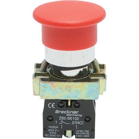Pulsante di comando STOP rosso con ritorno a fungo 1NC, 400V/10A, LAY5 Breckner Germany (1/5)