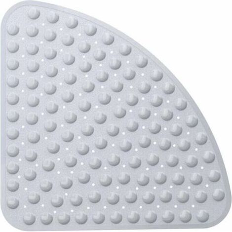 Tapis de douche d'angle antidérapant – Tapis de douche quadrant 53,3 x 53,3 cm, tapis de douche antidérapant avec ventouse et trou de drainage, lavable en machine, gris (1/5)