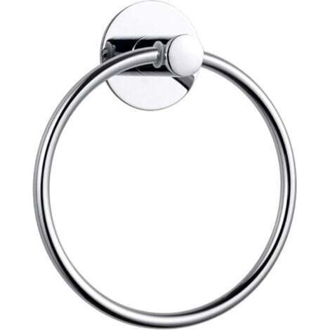 Durable adhesive towel ring for bathroom, made of chrome-finished stainless steel. (1/4)