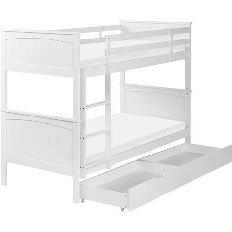 Double Bank Bed with Storage White Pine Wood EU Single Size 3ft High Sleeper Children Kids Bedroom ALBON