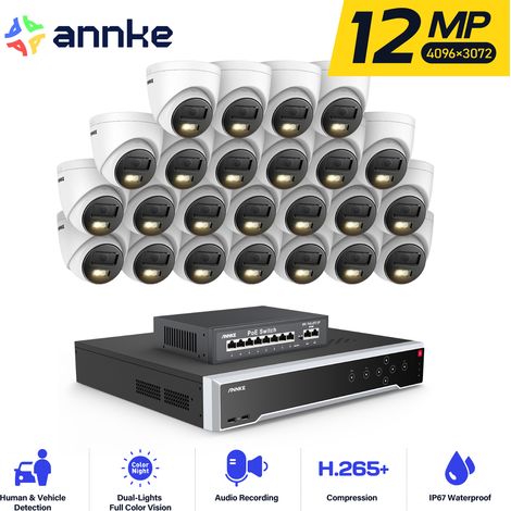 ANNKE 12MP Kit de cámara seguridad exteriores,32ch NVR 24 cámara PoE visión nocturna APP/PC remoto detección movimiento kit de videovigilancia (1/5)