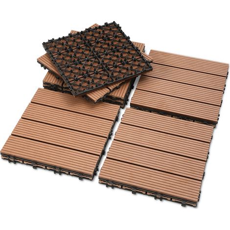Wolketon Terrassenfliesen Klickfliesen 22 Stück (2m²) in Holzoptik, WPC Fliese, 30 x 30cm, Braun (1/2)