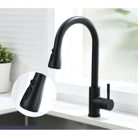 Robinet Mitigeur Cuisine Noir Douchette Extractible Pivotant 360 Degrés 3 Modes Pulvérisation (1/4)