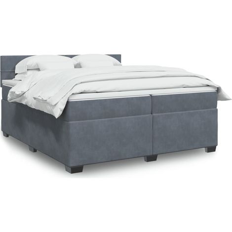vidaXL Giroletto a Molle con Materasso Grigio Scuro 200x200 cm Velluto (1/5)