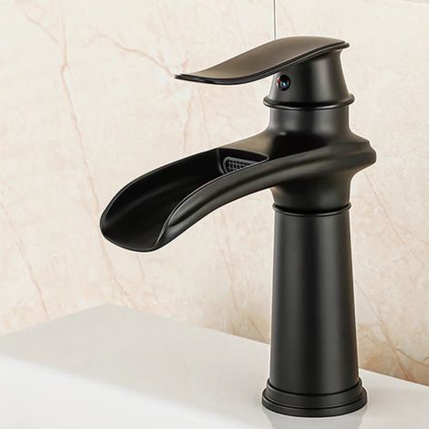 Antiker Stil Massivmessing Waschtischmischer, Europäische Badezimmerarmatur für Aufsatzwaschbecken, Schwarzes Modell Niedrige Version mit Zulaufschlauch-lsw