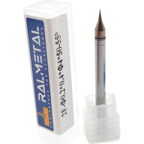 Fresa de carburo Micro VHM 0,2 x 0,4 x 4D x 50 mm TiSiN 55HRC