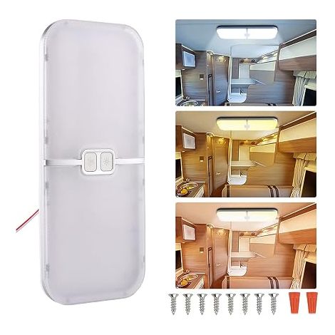 Camping Car LED Ceiling Light, 204 LEDs, 15 W, Dimmable, 3 Colours, LED Lamp with Switch, Lighting for Camper Car, Truck, Caravan, Cabin (1/2)