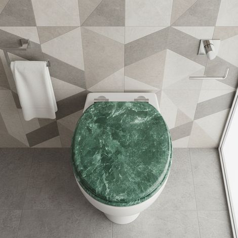 Abattant de toilette en MDF avec descente automatique, charnière souple, âme en panneau de fibres de moyenne densité, abattant de toilette (marbre vert) (1/5)