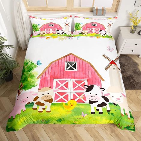 Dessin animé Cultiver Animaux Parure de Lit 140x200cm Chattle Mouton Porc Vache Housse de Couette Cultiverhouse Sets de Housse de Couette Kawaii Animaux 2 pièces Parure Housse de Couette - 140 x 200 c (1/5)