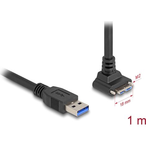 Delock Cable USB 5 Gbps USB Tipo-A macho recto a USB Micro-B macho con tornillos 90Â° hacia arriba en Ã¡ngulo 1 m negro