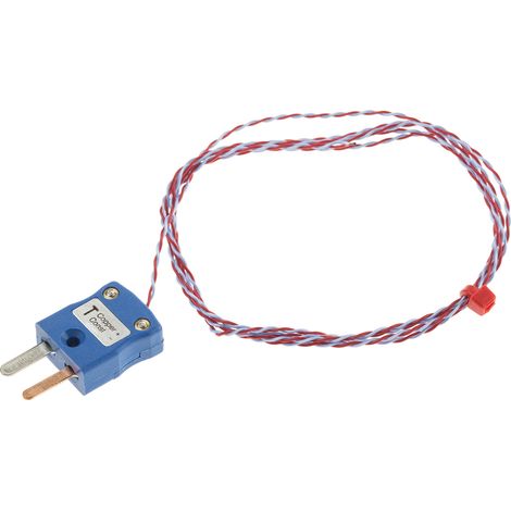 Thermocouple type T Ø 1/0.3mm, L 1m, +250°C max à Fiche mâle miniature ( Prix pour 1 ) (1/2)