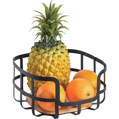 Corbeille à fruits Design industriel Bambou & Acier ELIE Noir mat MSV (1/4)