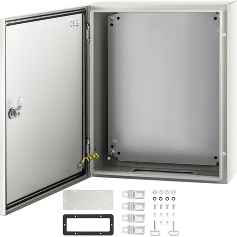 Boîtier Électrique Étanche VEVOR 50x40x15 cm Coffret Métallique en Acier au Carbone IP66 avec Plaque de Montage Gris RAL7035 (1/5)