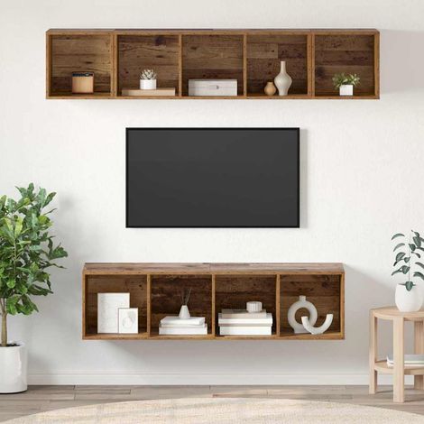Conjunto de mueble de TV Montaje en la pared 4 pcs Madera vieja (1/5)