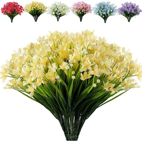 Faux Daffodils - UV Resistant Artificial Flowers - Outdoor Indoor Decoration for Garden Porch Balcony Office Home - 8 Bundles (1/5)