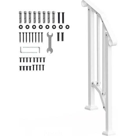 Mophorn 1-2-stufige Handläufe für Außentreppen, weißes Retro-Bogendesign, Treppenhandlauf-Set. Übergangsgeländer aus Karbonstahl mit Montageset. Ideal für Senioren, Betonstufen, Veranda und Terrasse.