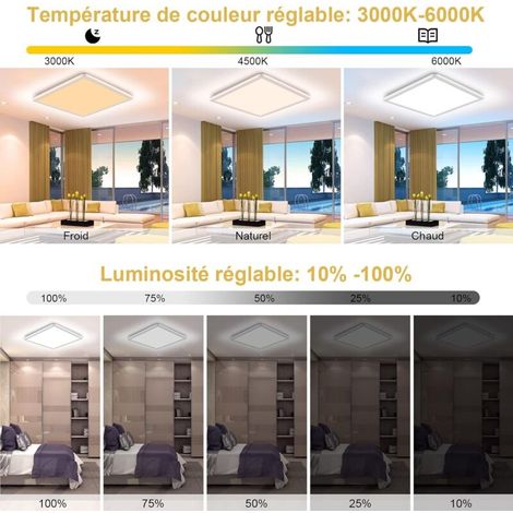 Ineasicer Plafonnier Led, 24W Plafonnier Carré Dimmable avec Télécommande ,3200 lm Plafonnier LED Chambre 3000K-6000K,13 RGB Couleur Plafond, Etanche IP54 Lampe LED Plafond pour Salle de Bain,Cuisine, (1/4)