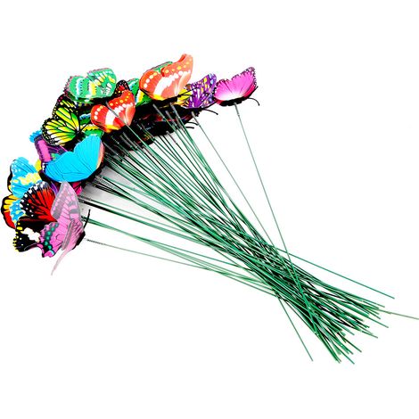 50 Pièces Décoration Jardin Papillons Colorés en Plastique pour Pelouse Extérieur (7cm) (1/5)