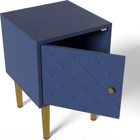 Set 2 comodini in legno blu navy con gambe in metallo, 35 x 35 x 51 cm (1/5)