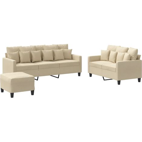 vidaXL Set di Divani 3 pz con Cuscini Crema in Tessuto (1/5)
