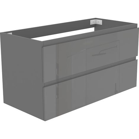 Meuble de Salle de Bain Brillant 100cm avec 2 tiroirs, Meuble sans vasque, Anthracite
